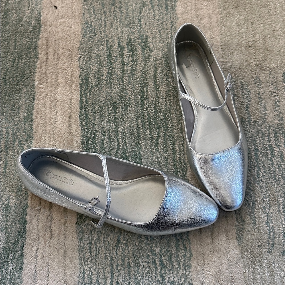 Silver Mary Jane Flats